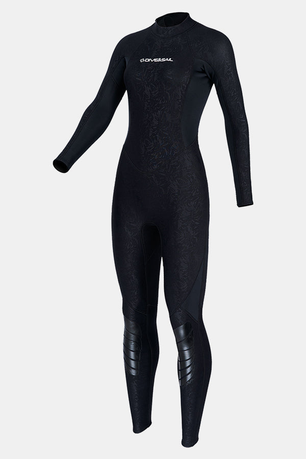 Women's Long Sleeve One-Piece 3MM Black Wetsuit UPF 50+