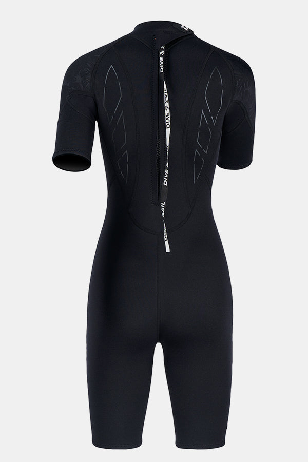 Cold-Proof And Warm One-Piece Short Sleeve 3MM Women's Black Wetsuit