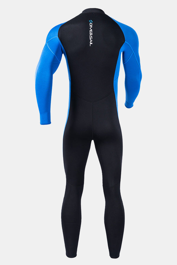 Men's Long Sleeve One-Piece Blue Wetsuit for Sun Protection