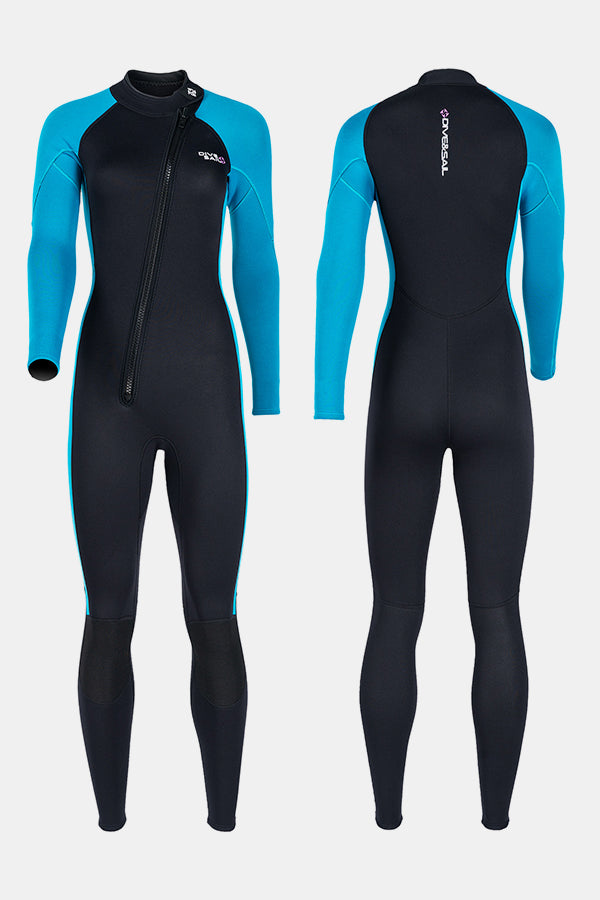 Women's Long Sleeve One-Piece Blue Wetsuit for Sun Protection