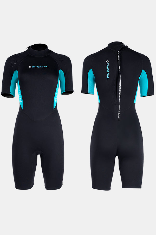 Women's 1.5MM One-Piece Short Sleeve Cold-Proof And Warm Blue Wetsuit