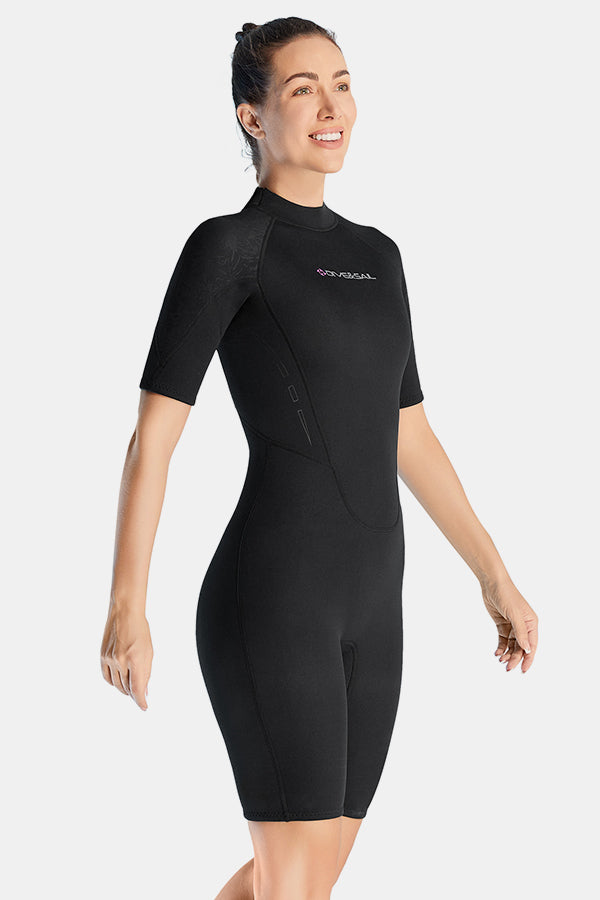 Cold-Proof And Warm One-Piece Short Sleeve 3MM Women's Black Wetsuit