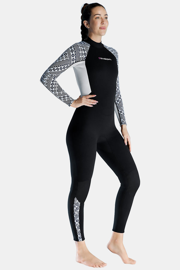 One-Piece Long Sleeve Geometric Pattern Thickened Warm Protective 3MM Wetsuit