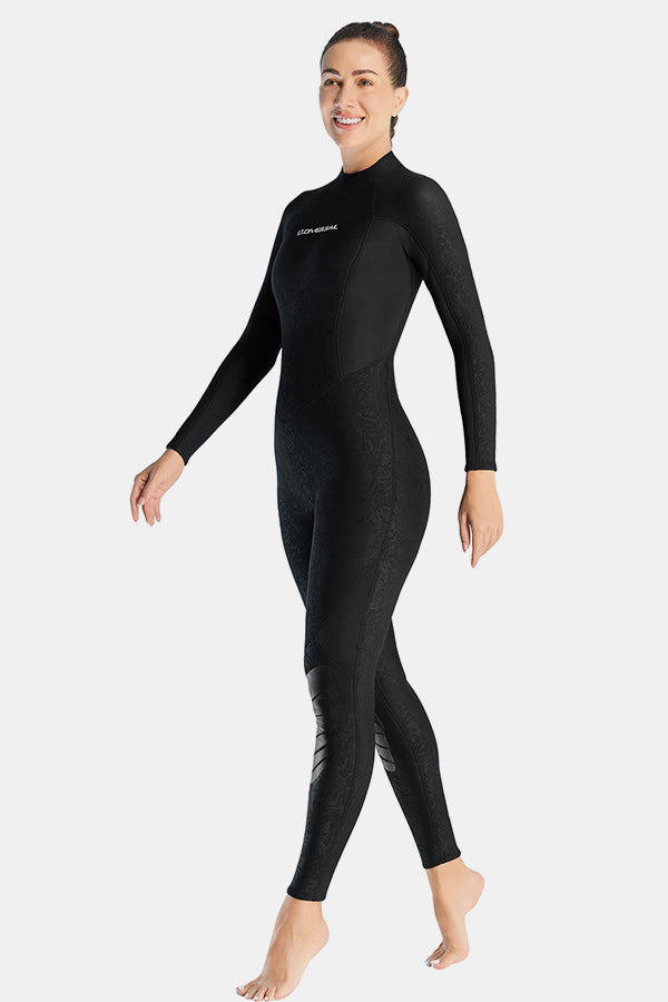 Women's Long Sleeve One-Piece 3MM Black Wetsuit UPF 50+