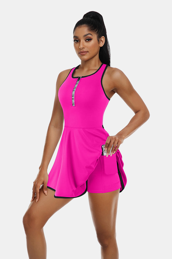 Clearance | Tennis Dress Workout Dress with Shorts and Built-in Bra Sleeveless Athletic Racerback Magenta Golf Dress