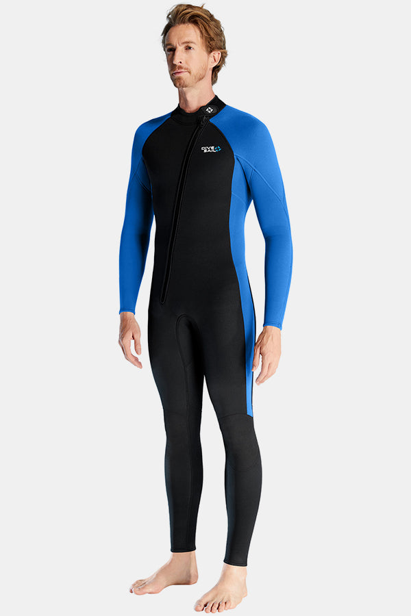 Men's Long Sleeve One-Piece Blue Wetsuit for Sun Protection
