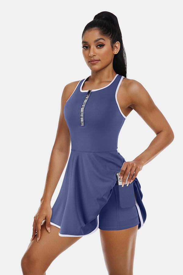 Tenniskleid-Trainingskleid mit Shorts und eingebaute ärmellose BH-Sportrennfahrer-Golfkleid