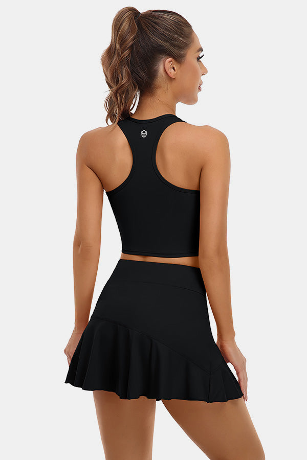 2-teilige Tennis kleider für Frauen mit Shorts und Taschen Golf Workout Outfits Röcke Sets Schwarz