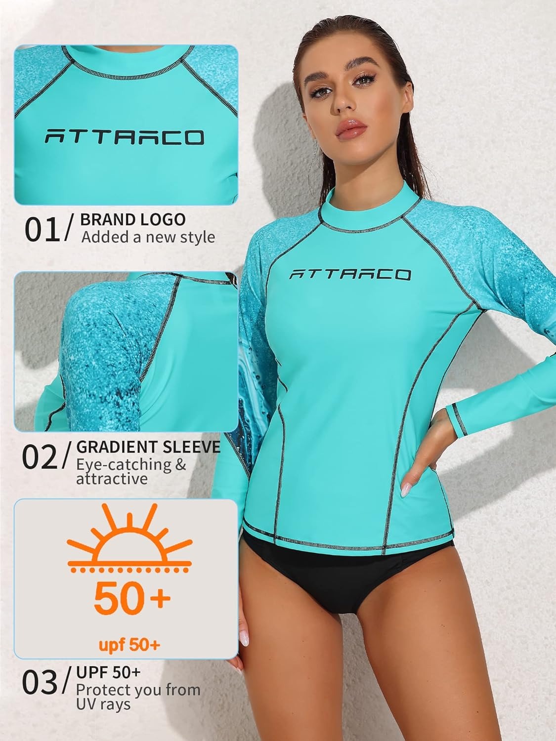 Attraco Rash Guard für Frauen Langarm stilvolle Gradientenfarbe Schwimmhemden
