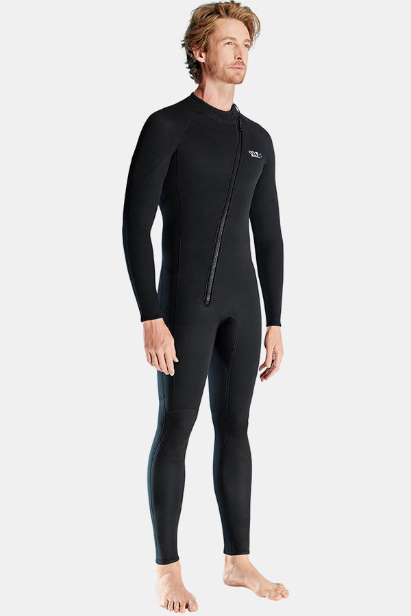 Men's Long Sleeve One-Piece Black Wetsuit for Sun Protection