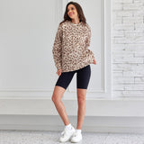 Leopard Print Hooded Oversized Comfort Sweatshirt with Pocket