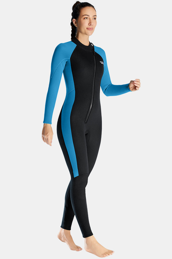 Women's Long Sleeve One-Piece Blue Wetsuit for Sun