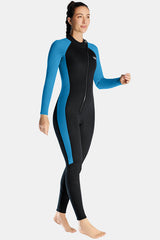 Women's Long Sleeve One-Piece Blue Wetsuit for Sun Protection