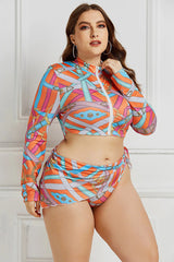 Tropical Leaft Print V Col Col Two Piece Rash Guard