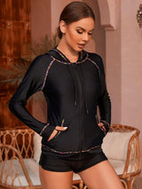 Black Quick-Dry Long Sleeve Swim Shirt UPF50+ Rash Guard