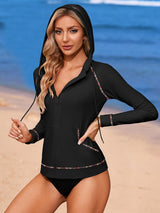 Black Quick-Dry Long Sleeve Swim Shirt UPF50+ Rash Guard