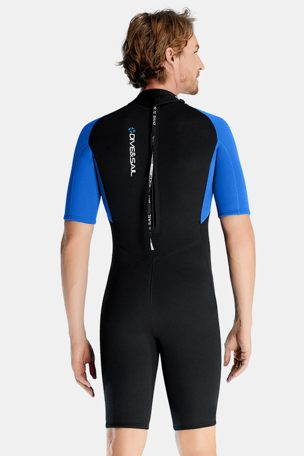 Men's Blue 1.5mm Short Sleeve Wetsuit for Warmth and Cold Protection