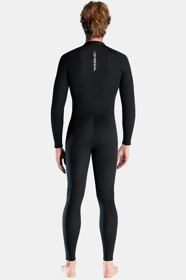 Men's Long Sleeve One-Piece Black Wetsuit for Sun Protection