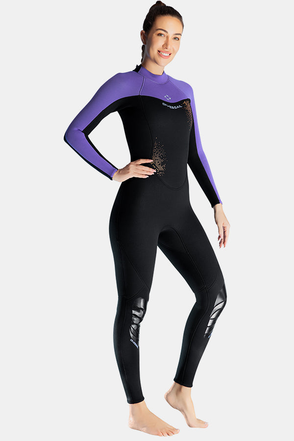 Women's 3MM Cold-Proof Long Sleeve One-Piece Purple Wetsuit