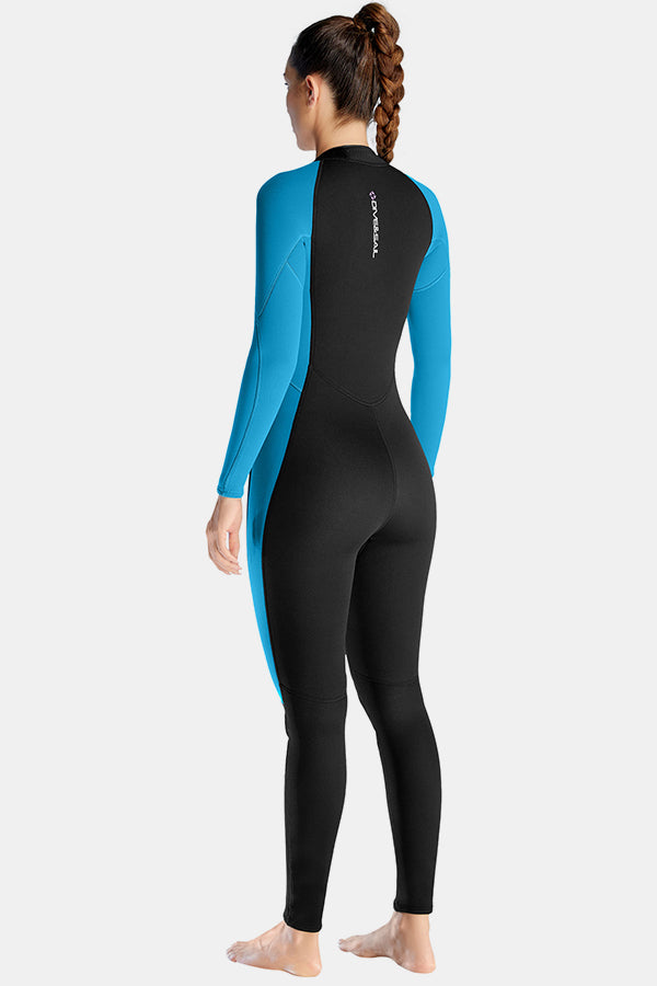 Women's Long Sleeve One-Piece Blue Wetsuit for Sun Protection
