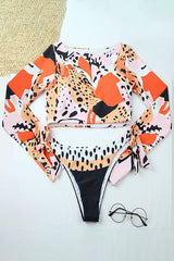 Leopard Cropped Split Two Pieces UPF50+ Rash Guard