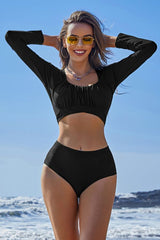 Black Ruffle Two Piece Rash Guard