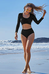 Black Ruffle Two Piece Rash Guard