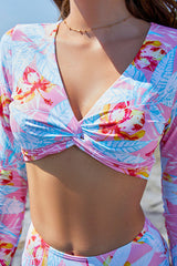 Floral Print Twist Front Two Piece Rash Guard