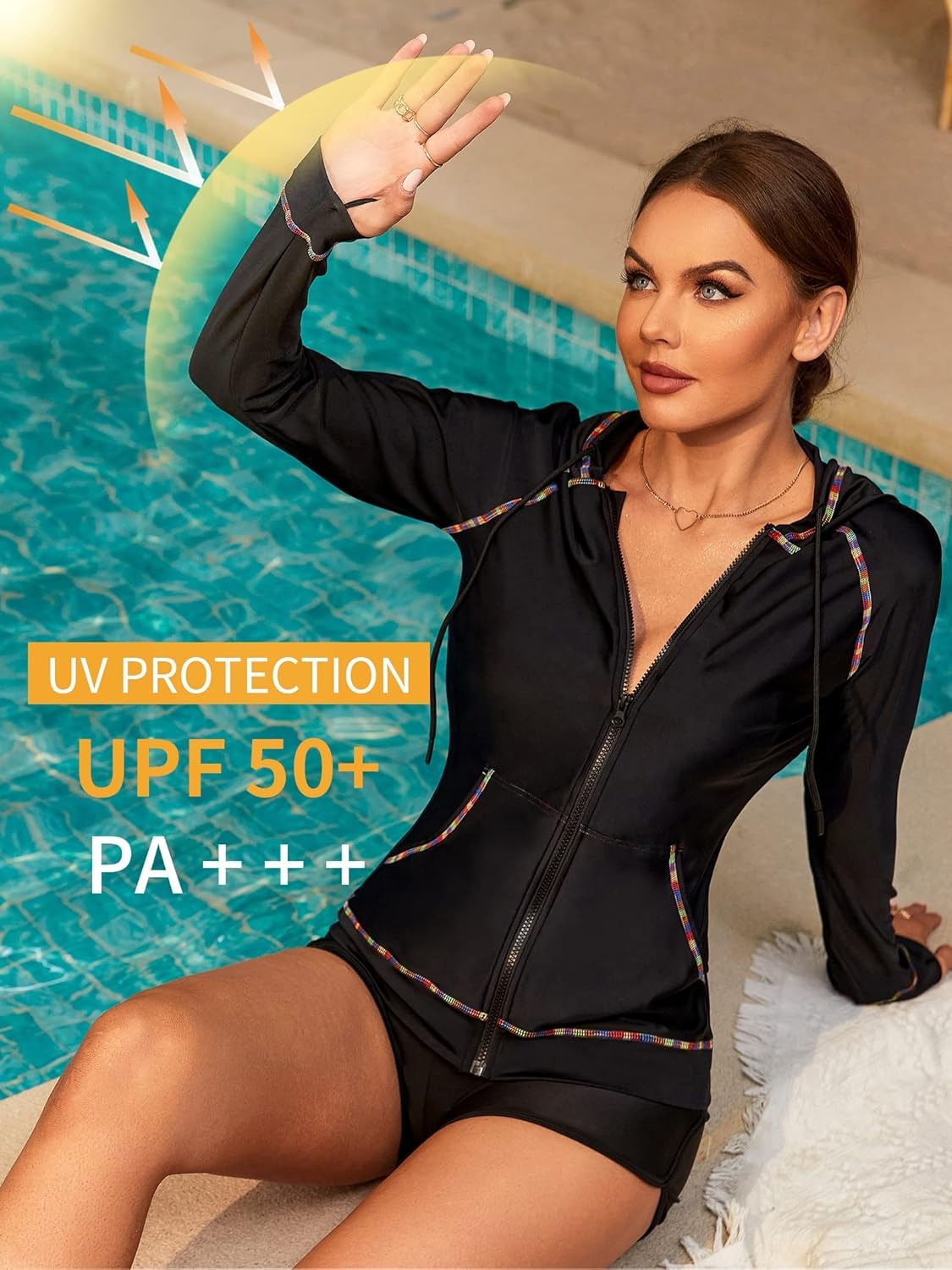 Black Quick-Dry Long Sleeve Swim Shirt UPF50+ Rash Guard