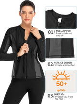 Black Colorblock Long Sleeve Swim Shirt UPF50+ Rash Guard