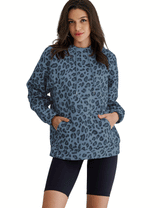 Leopard Print Hooded Oversized Comfort Sweatshirt with Pocket
