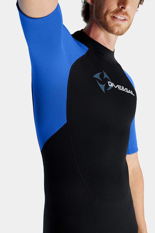 Men's Blue 1.5mm Short Sleeve Wetsuit for Warmth and Cold Protection