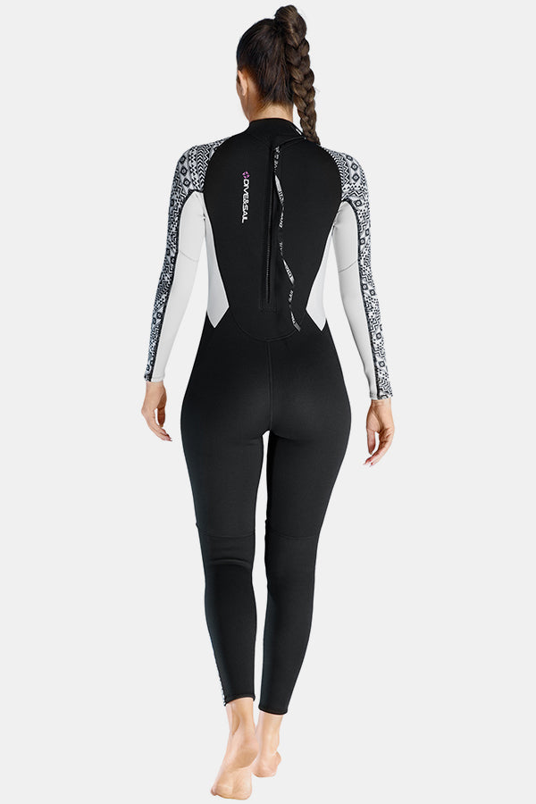 One-Piece Long Sleeve Geometric Pattern Thickened Warm Protective 3MM Wetsuit