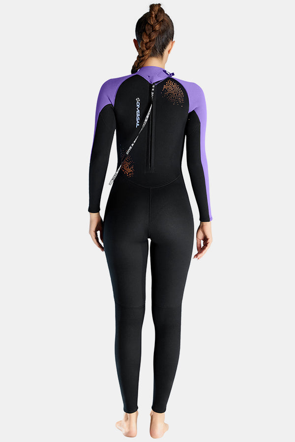 Women's 3MM Cold-Proof Long Sleeve One-Piece Purple Wetsuit