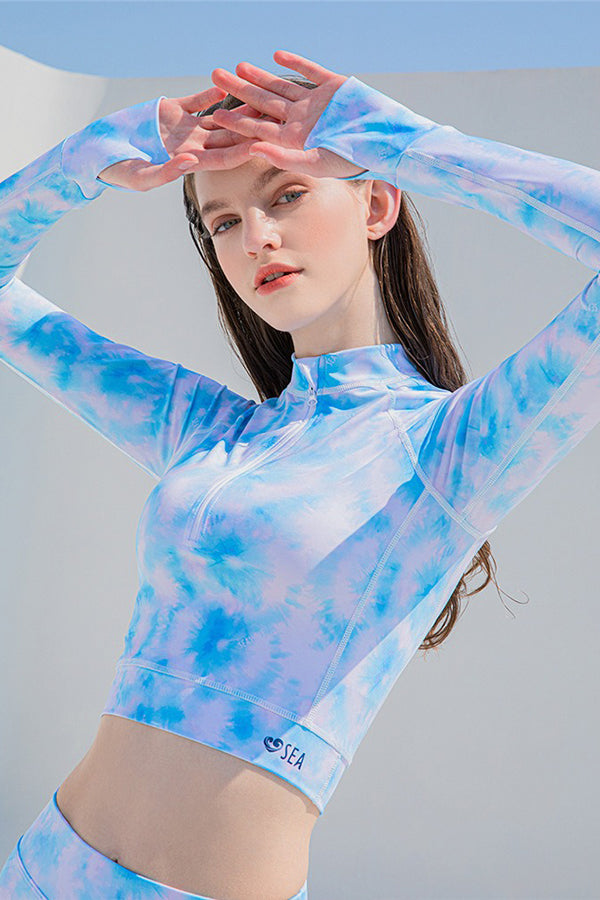 Clearance | Fashionable and Sexy Tie Dye Print Long -Sleeved Swimsuit UPF50+ Rash Guard