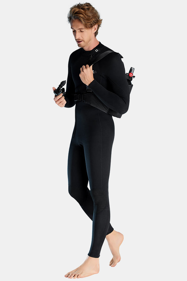 Men's Long Sleeve One-Piece Black Wetsuit for Sun Protection