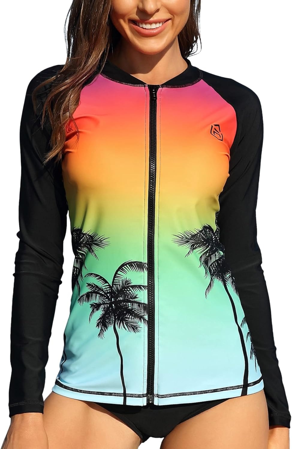 Sunset Gradient Zipper Long Sleeve Swim Shirt UPF50+ Rash