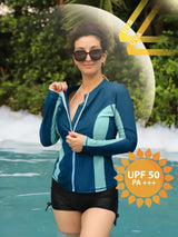 Chapeaux de bain Rashguard pour femmes Zip Front Sun Protection Shirt Upf 50+