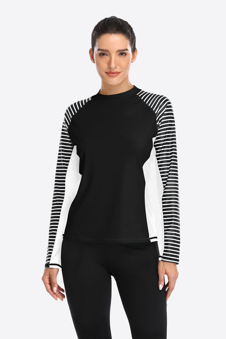 Women's Stripe Long Sleeves UPF 50+ Crew Rash Guard-Attraco | Fashion Outdoor Clothing