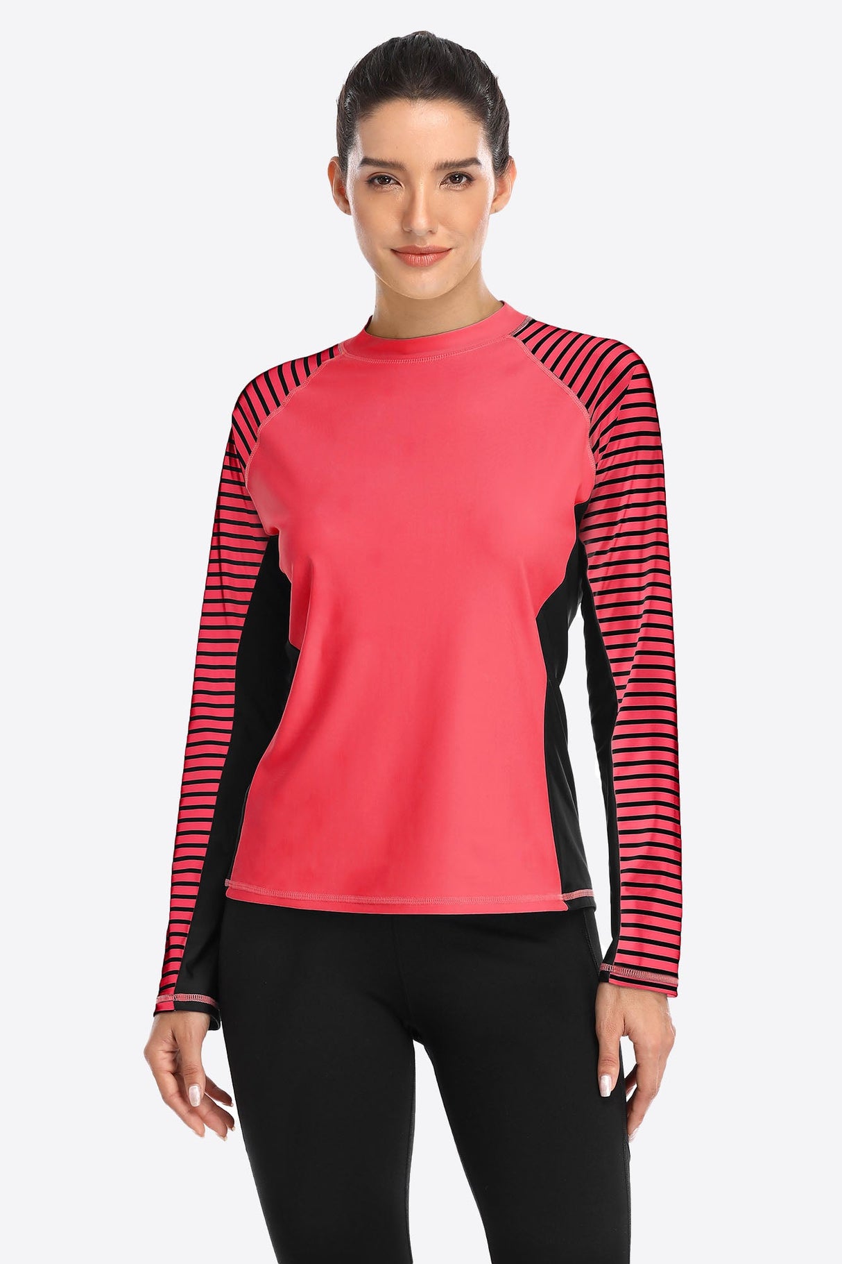 Women's Stripe Long Sleeves UPF 50+ Crew Rash Guard-Attraco | Fashion Outdoor Clothing