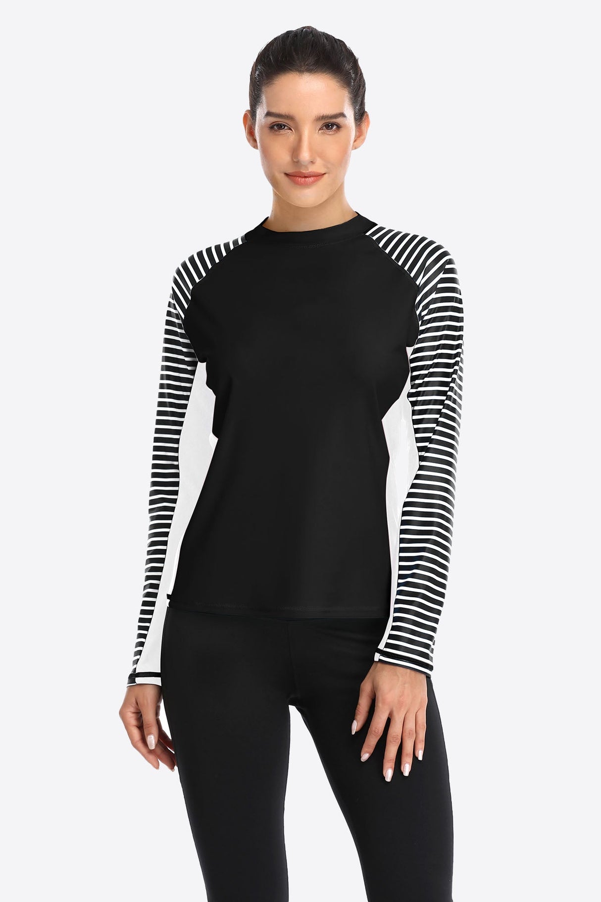 Women's Stripe Long Sleeves UPF 50+ Crew Rash Guard-Attraco | Fashion Outdoor Clothing