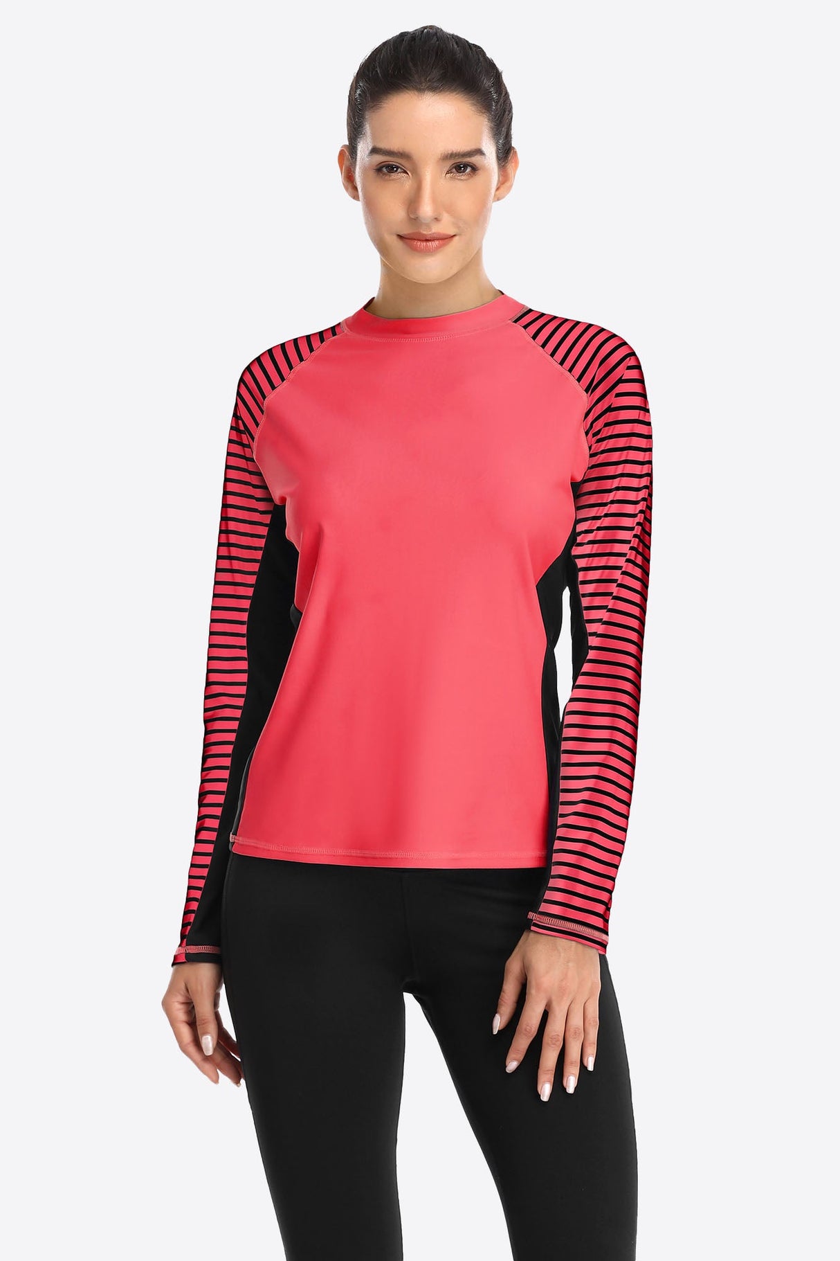 Women's Stripe Long Sleeves UPF 50+ Crew Rash Guard-Attraco | Fashion Outdoor Clothing