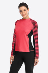 Women's Stripe Long Sleeves UPF 50+ Crew Rash Guard-Attraco | Fashion Outdoor Clothing