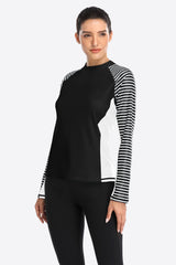 Women's Stripe Long Sleeves UPF 50+ Crew Rash Guard-Attraco | Fashion Outdoor Clothing