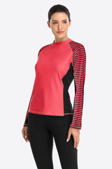 Women's Stripe Long Sleeves UPF 50+ Crew Rash Guard-Attraco | Fashion Outdoor Clothing