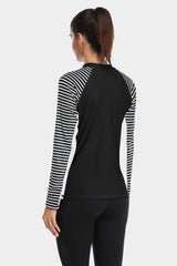 Women's Stripe Long Sleeves UPF 50+ Crew Rash Guard-Attraco | Fashion Outdoor Clothing