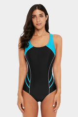 Attraco Turquoise Women's Colorblock Slimming One Piece Swimsuit-Attraco | Fashion Outdoor Clothing