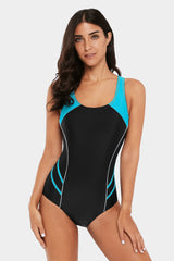 Attraco Turquoise Women's Colorblock Slimming One Piece Swimsuit-Attraco | Fashion Outdoor Clothing