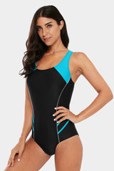 Attraco Turquoise Women's Colorblock Slimming One Piece Swimsuit-Attraco | Fashion Outdoor Clothing