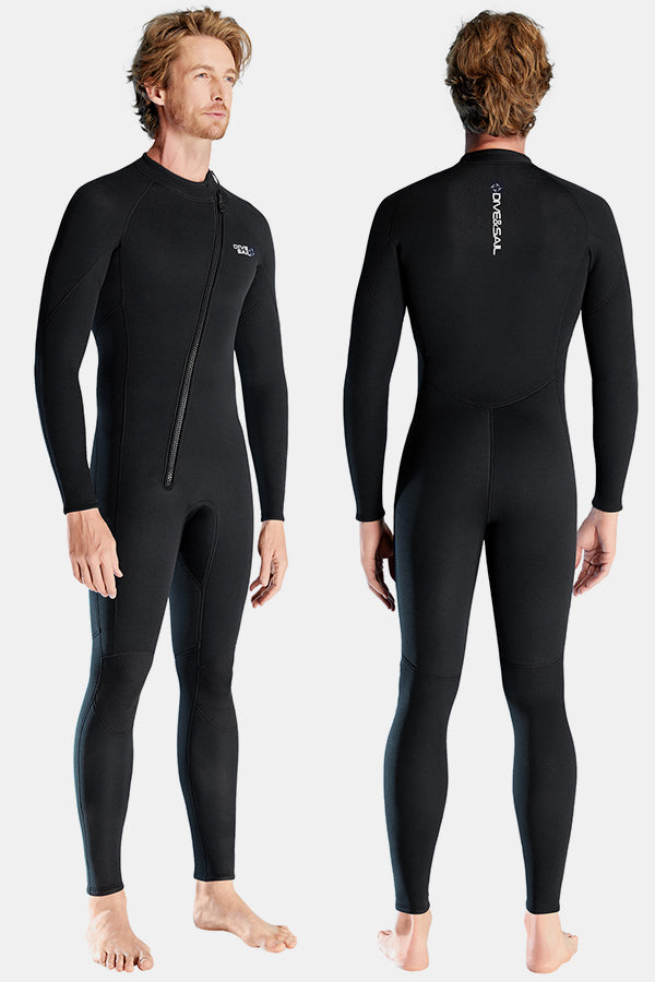 Men's Long Sleeve One-Piece Black Wetsuit for Sun Protection